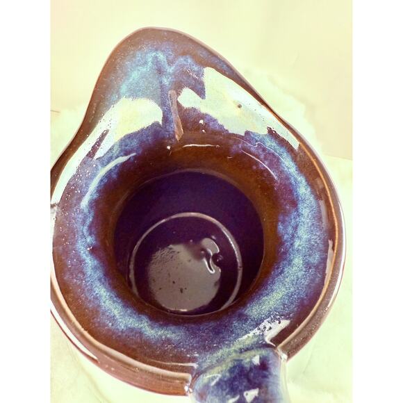 Studio Art Pottery Pitcher Creamer Flambeaux Drip Glaze Blue Hombre to Black - Picture 10 of 15